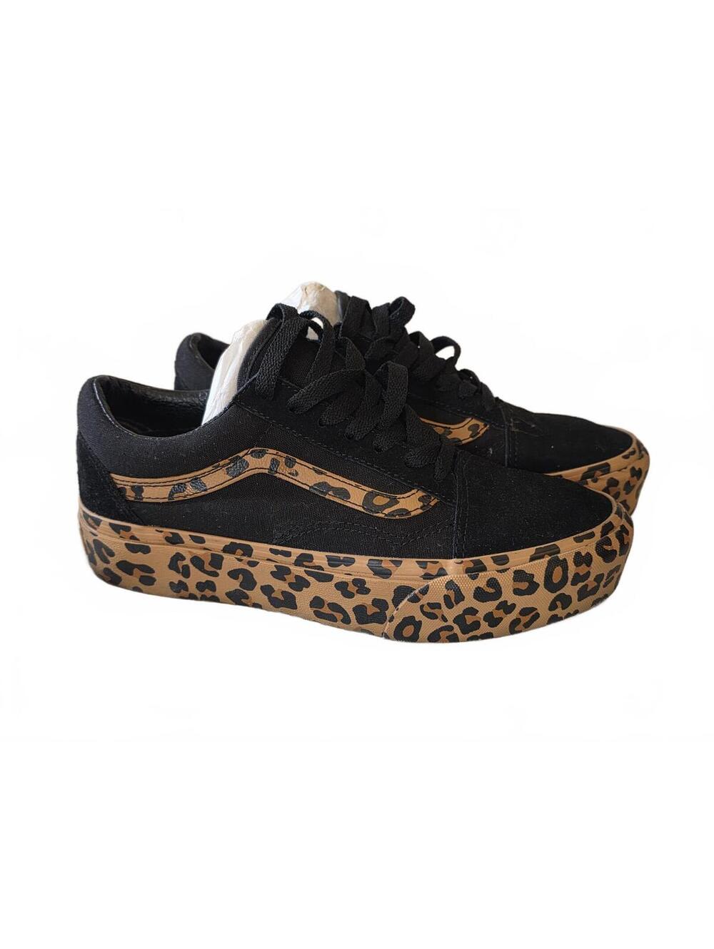 Vans Ward Platform Leopard Print Black Suede Canvas Skate Shoes Women’s 6.5